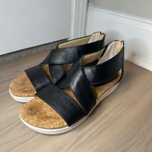 Adrienne Vittadini Sport Claud Black Cork Platform Sandals Womens 8M